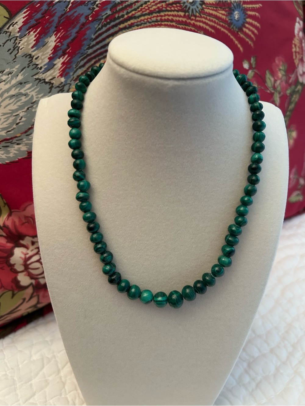 Malachite Bead Necklace with Magnetic Clasp